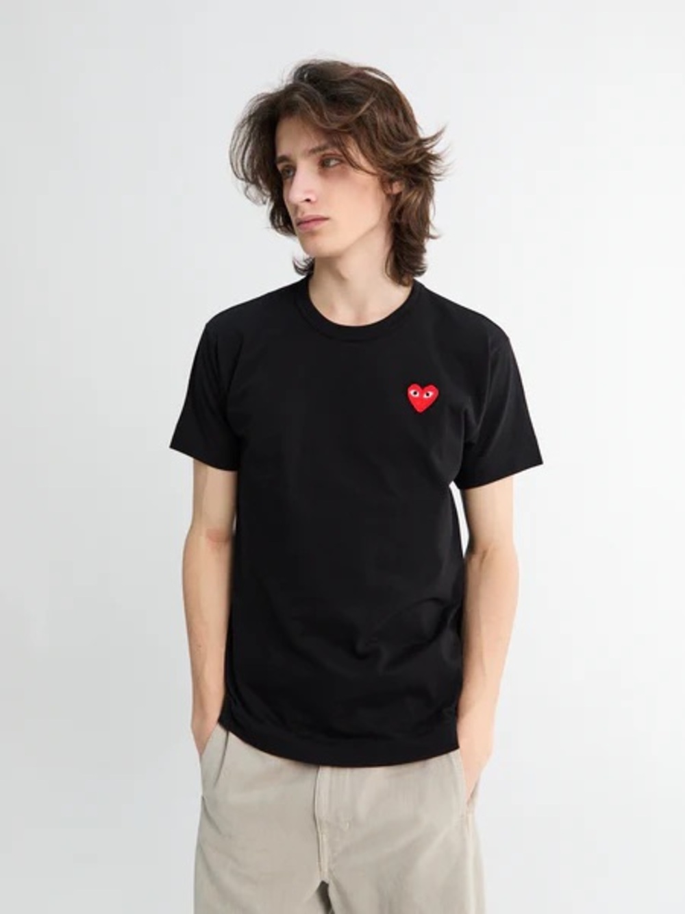 Comme des Garcons PLAY Black Tee with Red Heart Patch